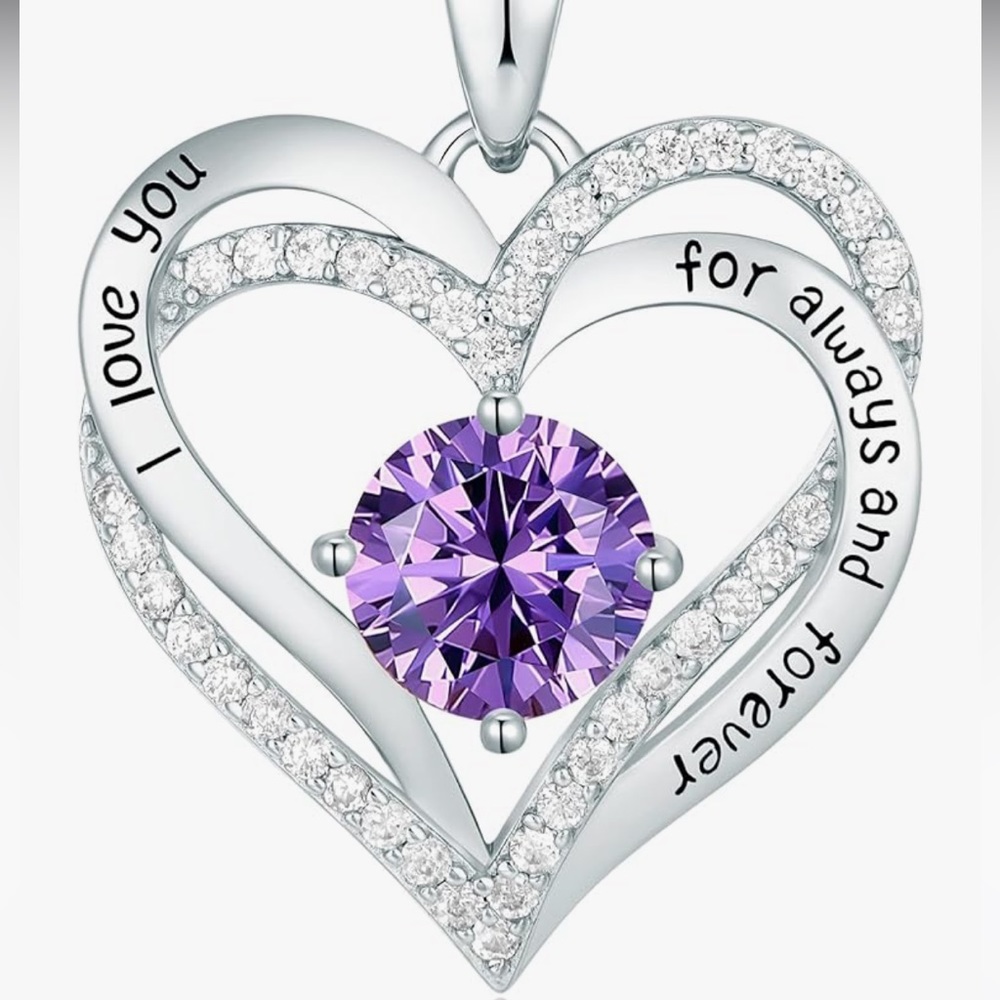 Sterling silver heart shaped necklace with Purple stone